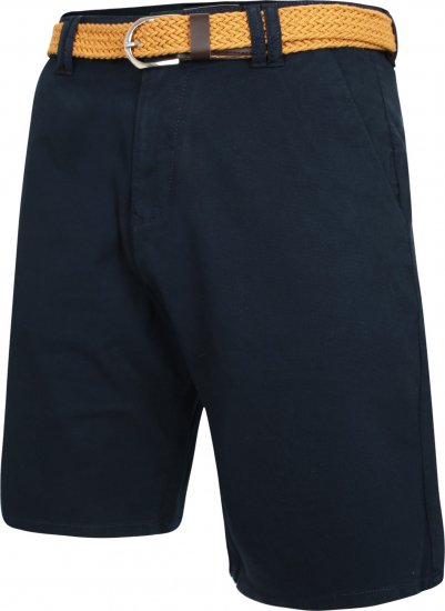 Kam Jeans 3402 Belted Dobby Weave Stretch Chino Shorts Navy - Шорти - мъжки къси панталони големи размери