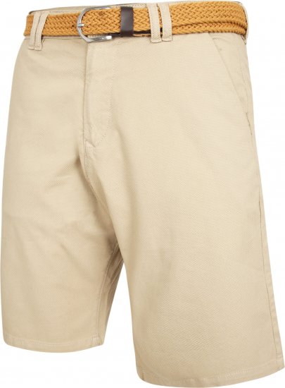 Kam Jeans 3402 Belted Dobby Weave Stretch Chino Shorts Beige - Шорти - мъжки къси панталони големи размери