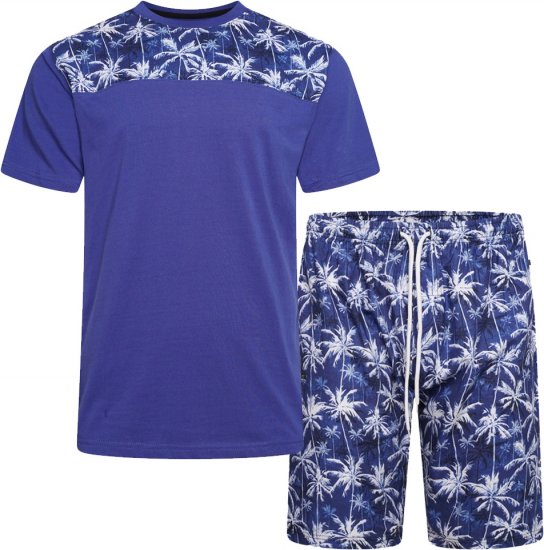 Kam Jeans 5002 Palm Tree Panel Tee And Short Set Electric Blue - Тениски - мъжки тениски големи размери