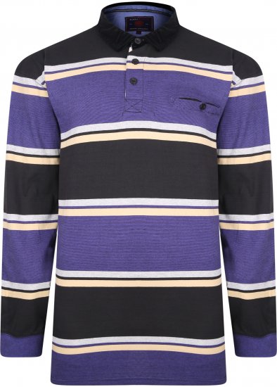 Kam Jeans 5242 Long Sleeve Stripe Polo with Corduroy Trim Collar Black - Поло тениски - мъжки тениски с яка големи размери