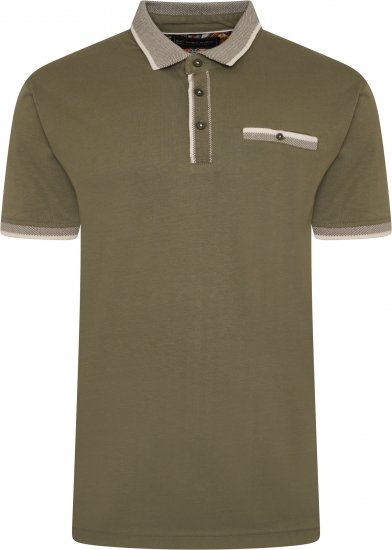 Kam Jeans Jersey Polo with Jacquard Collar/Cuffs Khaki - Поло тениски - мъжки тениски с яка големи размери