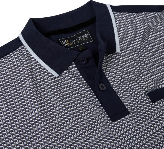 Kam Jeans 5518 Smart Mini Geo-Print Polo Navy - Поло тениски - мъжки тениски с яка големи размери