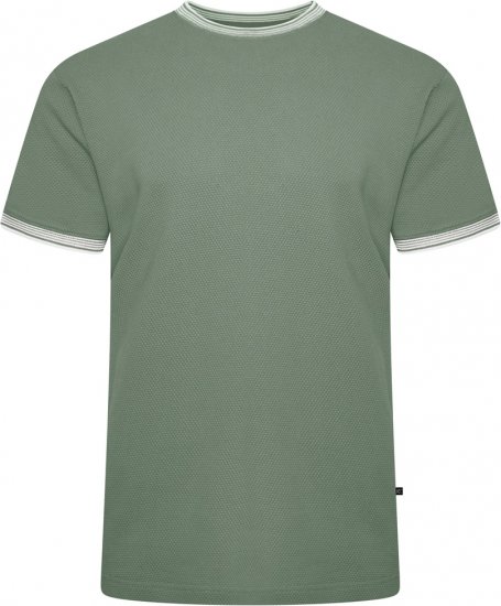 Kam Jeans 5779 Textured Body With Contrast Neck And Cuffs T-Shirt Elm Green - Тениски - мъжки тениски големи размери