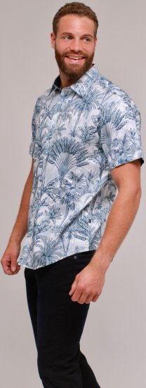 Kam Jeans 6063 Summer Print Short Sleeve Shirt Blue - Ризи - мъжки ризи големи размери