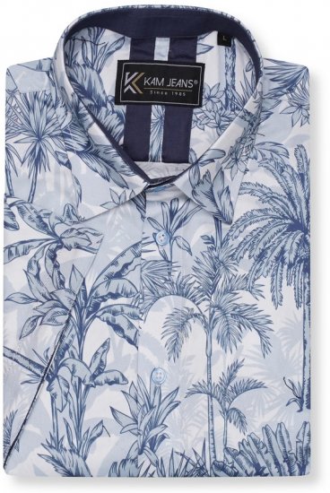 Kam Jeans 6063 Summer Print Short Sleeve Shirt Blue - Ризи - мъжки ризи големи размери