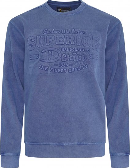 Kam Jeans 7065 Crew Neck Washed Embossed Sweatshirt Indigo - Суичъри & cуичъри с качулка - мъжки суичъри големи размери