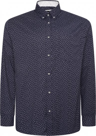 Kam Jeans P037 Dobby Print Stretch Long Sleeve Shirt Navy - Ризи - мъжки ризи големи размери