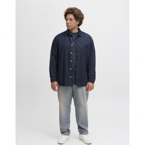 Jack & Jones Norrebro Denim Long Sleeve Shirt Dark Blue Denim - Ризи - мъжки ризи големи размери