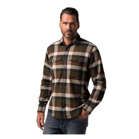 JP1880 Shirt Flannel Long Sleeve Dark Brown TALL - МЪЖКО ОБЛЕКЛО MT-6XLT - дрехи за високи мъже