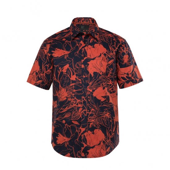 JP1880 Shirt Short Sleeve Linen Blend Red - Ризи - мъжки ризи големи размери