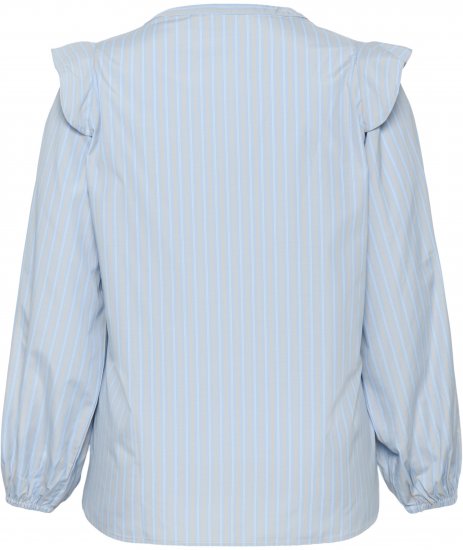 Kaffe Curve Lenia Flounce Shirt Powder Blue Stripe - Блузи тип риза - 