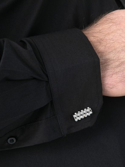 D555 Oliver Еластична Риза С Дълъг Ръкав Устойчива На Петна Без Гладене Черна - Ризи - мъжки ризи големи размери