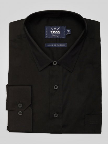 D555 Oliver Еластична Риза С Дълъг Ръкав Устойчива На Петна Без Гладене Черна - Ризи - мъжки ризи големи размери