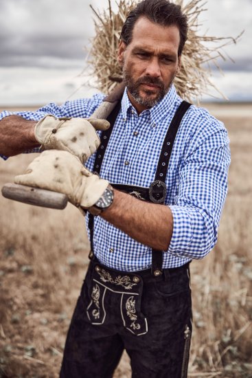JP1880 Shirt Traditional Checked Long Sleeve Blue - Ризи - мъжки ризи големи размери