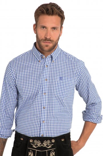 JP1880 Shirt Traditional Checked Long Sleeve Blue - Ризи - мъжки ризи големи размери