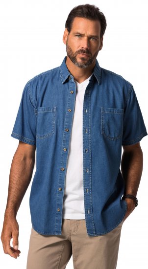 JP1880 Shirt Denim Short Sleeve Blue TALL - МЪЖКО ОБЛЕКЛО MT-6XLT - дрехи за високи мъже