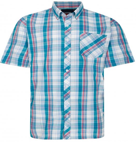 Espionage SH443 Checked Short Sleeve Shirt Green/Pink/White - Ризи - мъжки ризи големи размери
