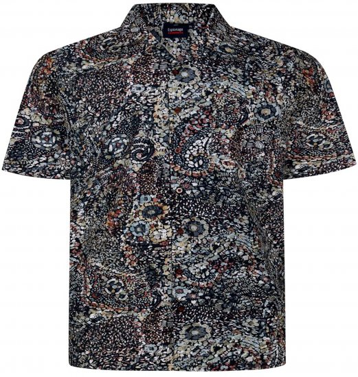 Espionage SH467 Short Sleeve Abstract Print Shirt Dark Green - Ризи с къс ръкав - мъжки ризи с къс ръкав големи размери