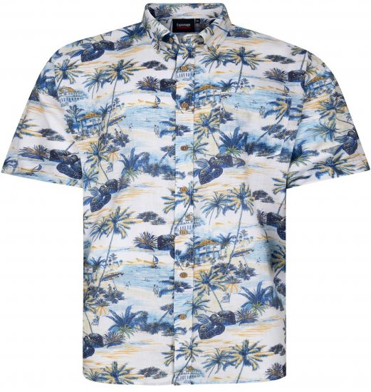 Espionage SH469 Short Sleeve Palm Printed Shirt Blue/Lemon - Ризи с къс ръкав - мъжки ризи с къс ръкав големи размери