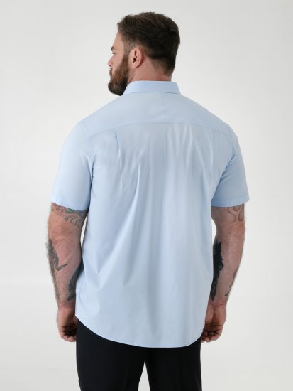 D555 Lucas Еластична Риза С Къс Ръкав Устойчива На Петна Без Гладене Небесносиня - Ризи - мъжки ризи големи размери