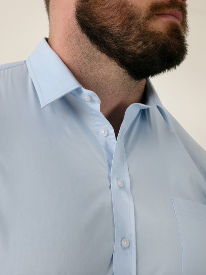 D555 Lucas Еластична Риза С Къс Ръкав Устойчива На Петна Без Гладене Небесносиня - Ризи - мъжки ризи големи размери