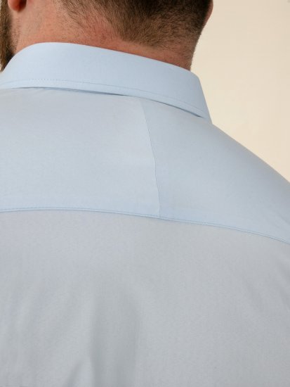 D555 Lucas Еластична Риза С Къс Ръкав Устойчива На Петна Без Гладене Небесносиня - Ризи - мъжки ризи големи размери