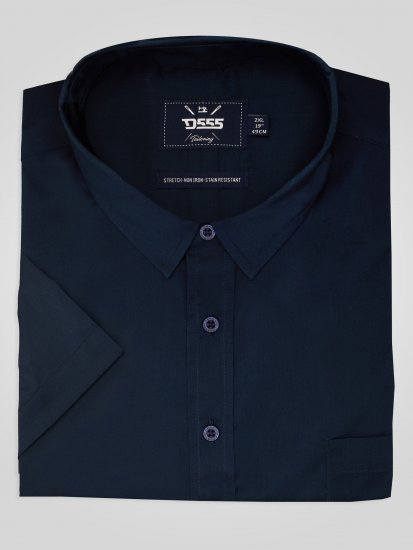 D555 Lucas Еластична Риза С Къс Ръкав Устойчива На Петна Без Гладене Тъмносиня - Ризи - мъжки ризи големи размери