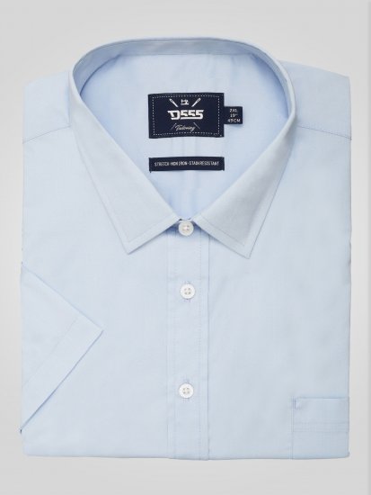 D555 Lucas Еластична Риза С Къс Ръкав Устойчива На Петна Без Гладене Небесносиня - Ризи - мъжки ризи големи размери