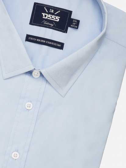 D555 Lucas Еластична Риза С Къс Ръкав Устойчива На Петна Без Гладене Небесносиня - Ризи - мъжки ризи големи размери