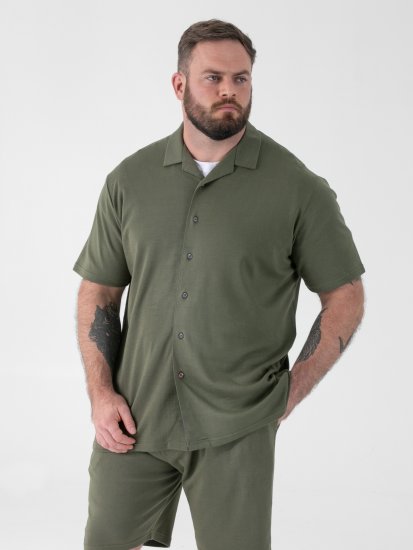 D555 Connor Stretch Cuban Collar Reosrt Short Sleeve Shirt Khaki - Ризи - мъжки ризи големи размери