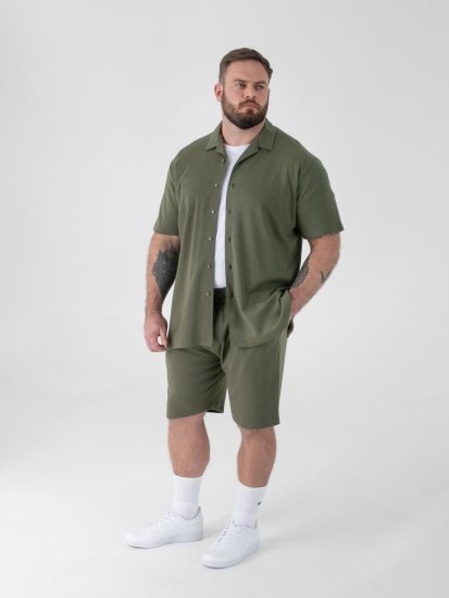 D555 Connor Stretch Cuban Collar Reosrt Short Sleeve Shirt Khaki - Ризи - мъжки ризи големи размери