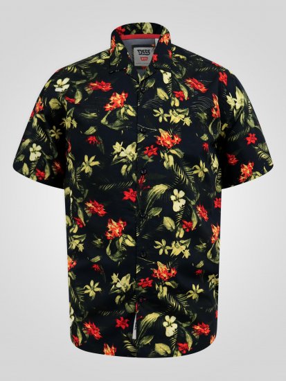 D555 Gordon Hawaiian AOP Cuvan Collar Resort Short Sleeve Black - Ризи - мъжки ризи големи размери