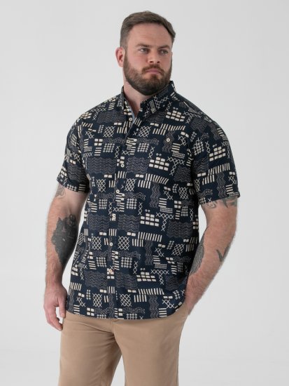 D555 Rick Geometric Print Short Sleeve Shirt Navy - Ризи - мъжки ризи големи размери