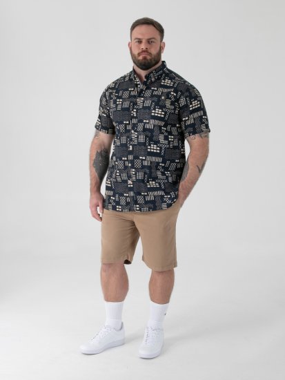 D555 Rick Geometric Print Short Sleeve Shirt Navy - Ризи - мъжки ризи големи размери