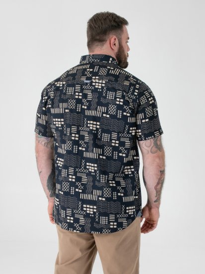 D555 Rick Geometric Print Short Sleeve Shirt Navy - Ризи - мъжки ризи големи размери