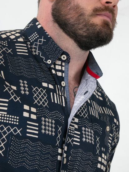 D555 Rick Geometric Print Short Sleeve Shirt Navy - Ризи - мъжки ризи големи размери