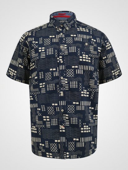 D555 Rick Geometric Print Short Sleeve Shirt Navy - Ризи - мъжки ризи големи размери