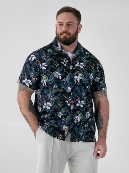 D555 Corden Hawaiian AOP Cuban Collar Resort Short Sleeve Navy - Ризи с къс ръкав - мъжки ризи с къс ръкав големи размери