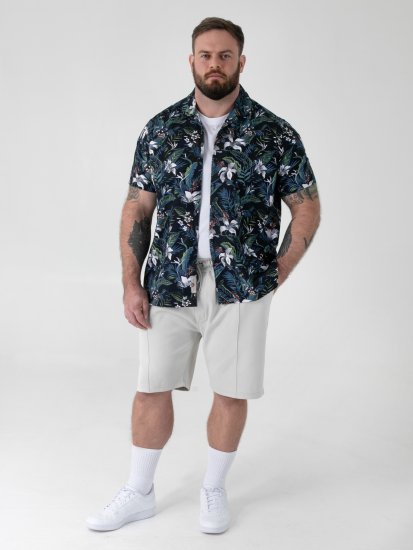 D555 Corden Hawaiian AOP Cuban Collar Resort Short Sleeve Navy - Ризи с къс ръкав - мъжки ризи с къс ръкав големи размери
