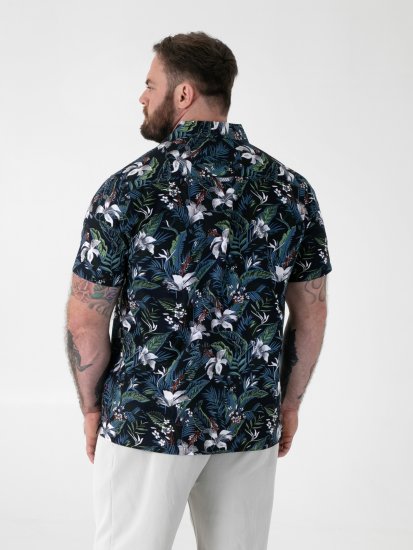 D555 Corden Hawaiian AOP Cuban Collar Resort Short Sleeve Navy - Ризи с къс ръкав - мъжки ризи с къс ръкав големи размери