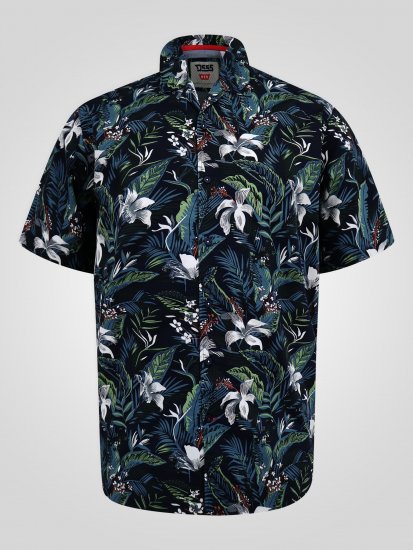 D555 Corden Hawaiian AOP Cuban Collar Resort Short Sleeve Navy - Ризи с къс ръкав - мъжки ризи с къс ръкав големи размери