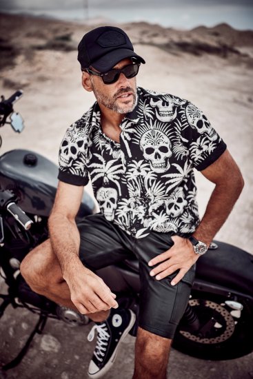 JP1880 Skull Pattern Jersey Short Sleeve Shirt Black - Ризи - мъжки ризи големи размери