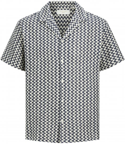 Jack & Jones Montauk Crochet Short Sleeve Shirt Navy - Ризи - мъжки ризи големи размери