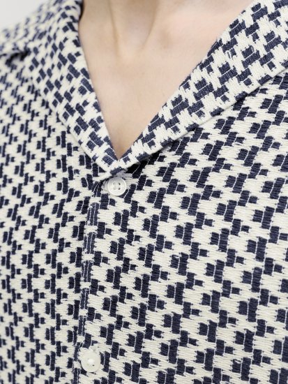 Jack & Jones Montauk Crochet Short Sleeve Shirt Navy - Ризи - мъжки ризи големи размери
