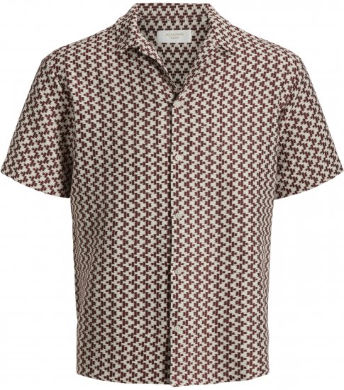 Jack & Jones Montauk Crochet Short Sleeve Shirt Dark Red - Ризи с къс ръкав - мъжки ризи с къс ръкав големи размери