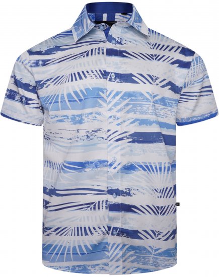Kam Jeans 6065 Faded Leaf Short Sleeve Shirt Blue - Ризи - мъжки ризи големи размери