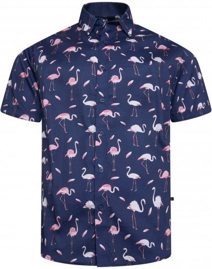 Kam Jeans 6068 Flamingo Short Sleeve Shirt Navy - Ризи - мъжки ризи големи размери