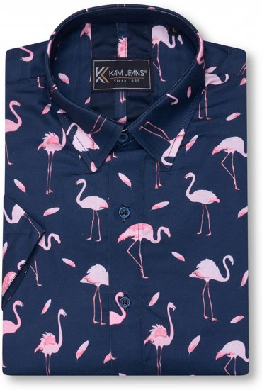 Kam Jeans 6068 Flamingo Short Sleeve Shirt Navy - Ризи - мъжки ризи големи размери