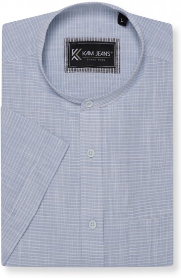 Kam Jeans 6334 Striped Grandad Short Sleeve Shirt Blue - Ризи - мъжки ризи големи размери