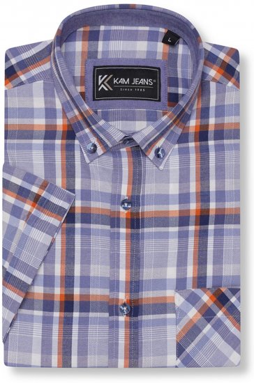Kam Jeans 6339 Checked Short Sleeve Shirt Blue - Ризи - мъжки ризи големи размери